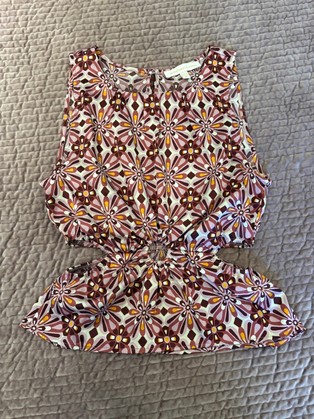 Monteau Floral Geometric Top in Burgundy, Pink & Mustard